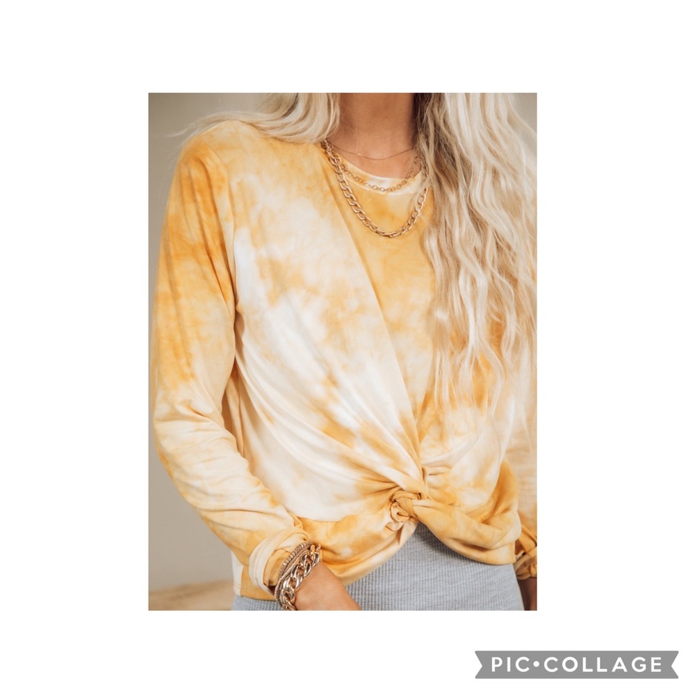 Funky Pink Long Sleeve Knot-Front Tie Dye Tee